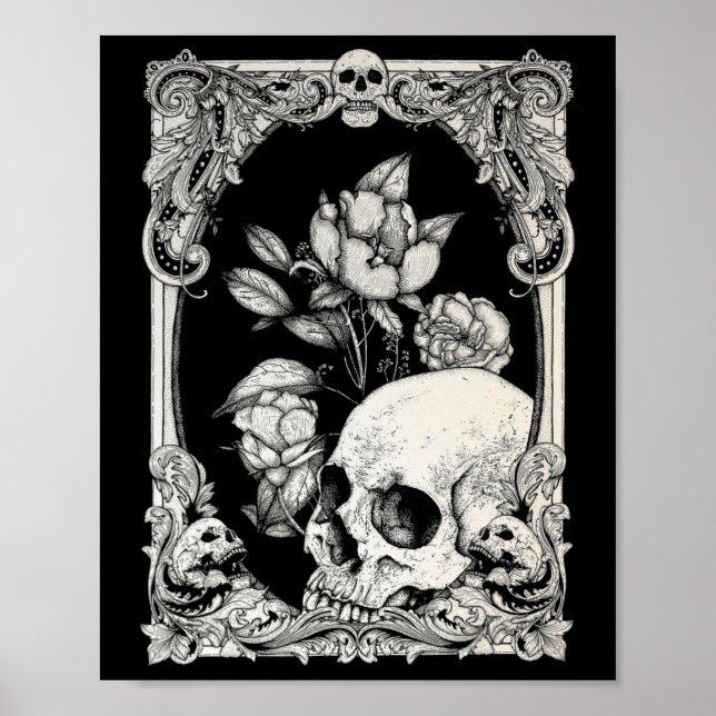 Halloween Skull Pastel Goth Flower Gothic Floral C Poster (Front)