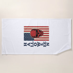 Halloween Skull Patriotic Vintage Scary Flag_1 Beach Towel