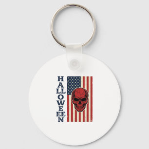 Halloween Skull Patriotic Vintage Scary Flag_1 Key Ring
