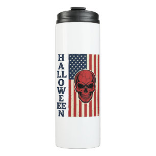 Halloween Skull Patriotic Vintage Scary Flag_1 Thermal Tumbler