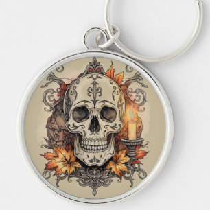 Halloween,Skull Pattern, Candlelight Calavera Key Ring