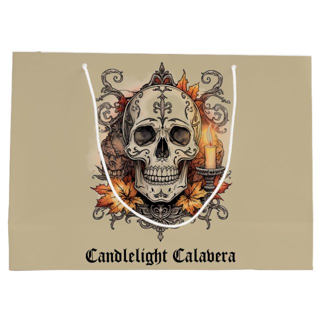 Halloween,Skull Pattern, Candlelight Calavera, Large Gift Bag (Back)