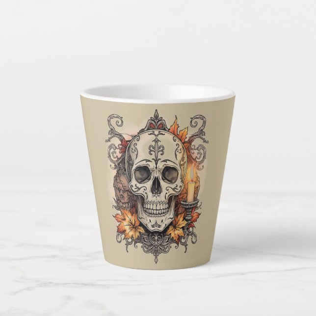 Halloween,Skull Pattern, Candlelight Calavera, Latte Mug (Front)