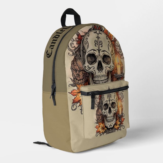 Halloween,Skull Pattern, Candlelight Calavera,  Printed Backpack (Back Corner Left)