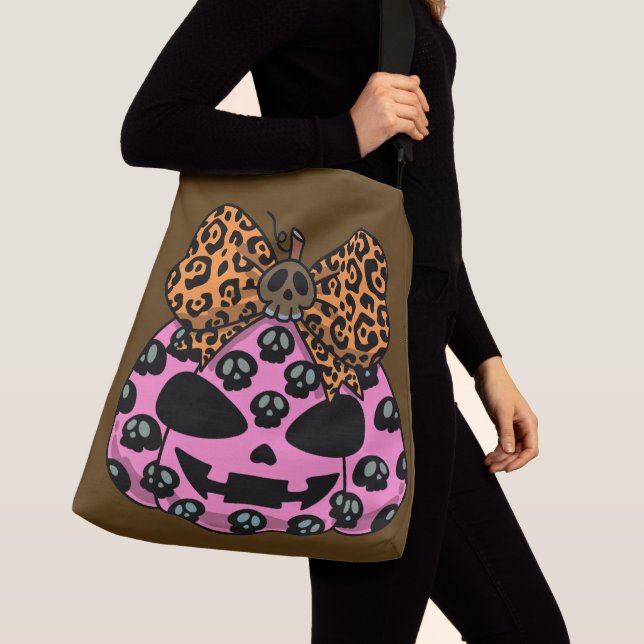 Halloween, Skull Pattern, Face Pumpkin Crossbody Bag (Close Up)