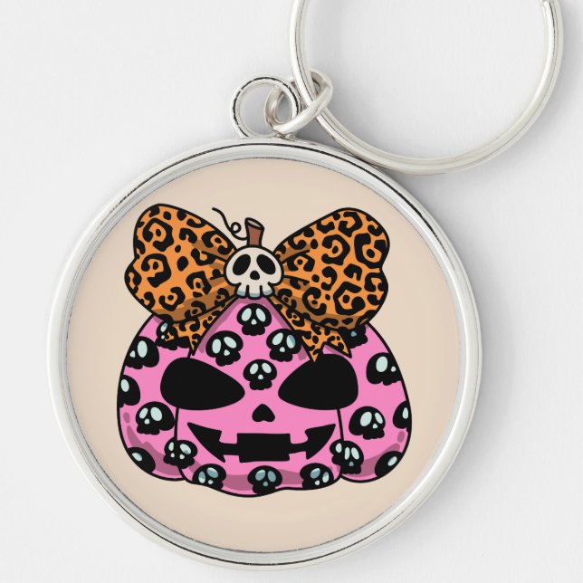 Halloween, Skull Pattern Face Pumpkin Key Ring (Front)