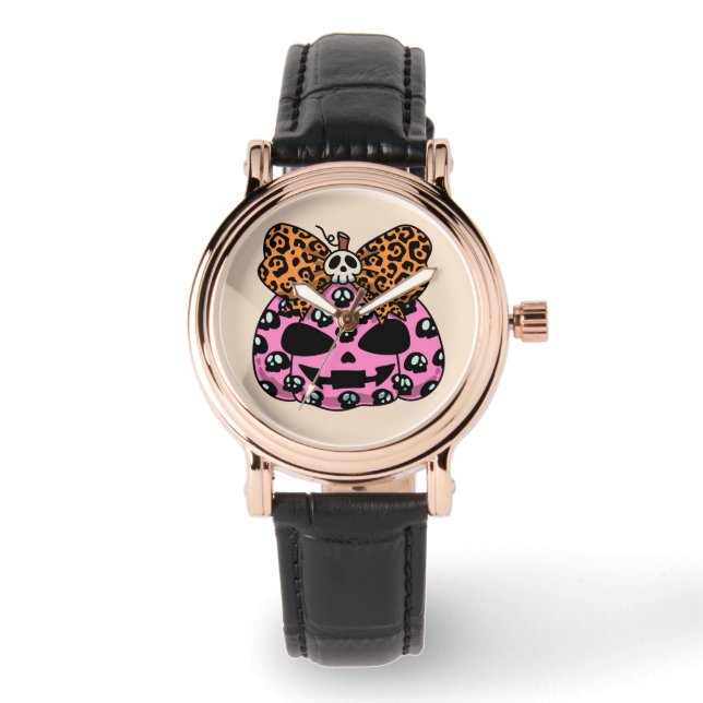 Halloween, Skull Pattern Face Pumpkin Watch (Front)