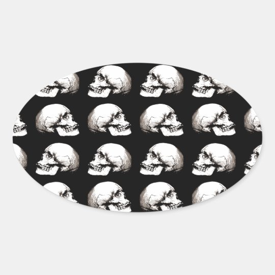 Halloween skull pattern oval sticker