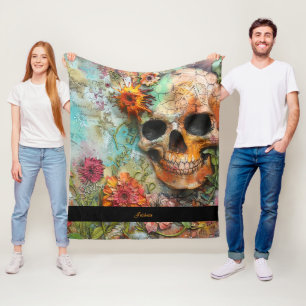 Halloween Skull Personalized  Name  Fleece Blanket