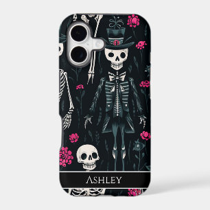 Halloween Skull Pink Roses Top Hat Personalised