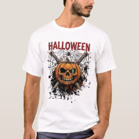 Halloween Skull Pumpkin Crossed Swords Spider Web