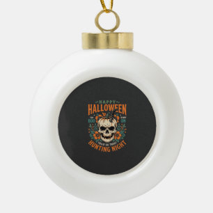 Halloween Skull Pumpkin Hunting Night Design_1 Ceramic Ball Christmas Ornament