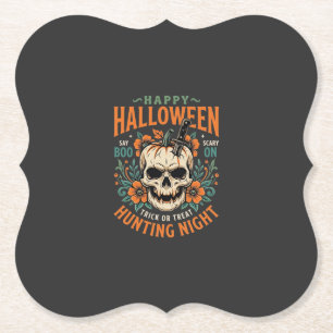 Halloween Skull Pumpkin Hunting Night Design_1 Paper Coaster