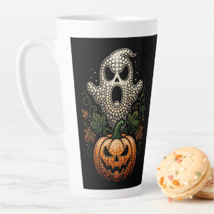 Halloween Skull Pumpkin Spooky Dot Art Latte Mug