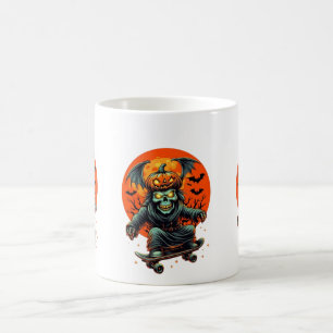 Halloween Skull Reaper Skateboarding Art Design Coffee Mug