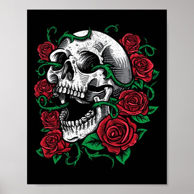 Halloween Skull Rose Skeleton Gift Idea  Poster (Front)