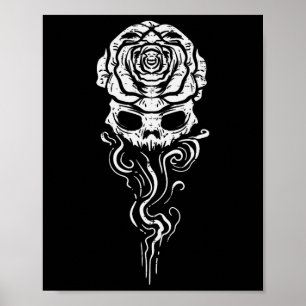 Halloween Skull Rose Smoke Skeleton Gothic Costume Poster