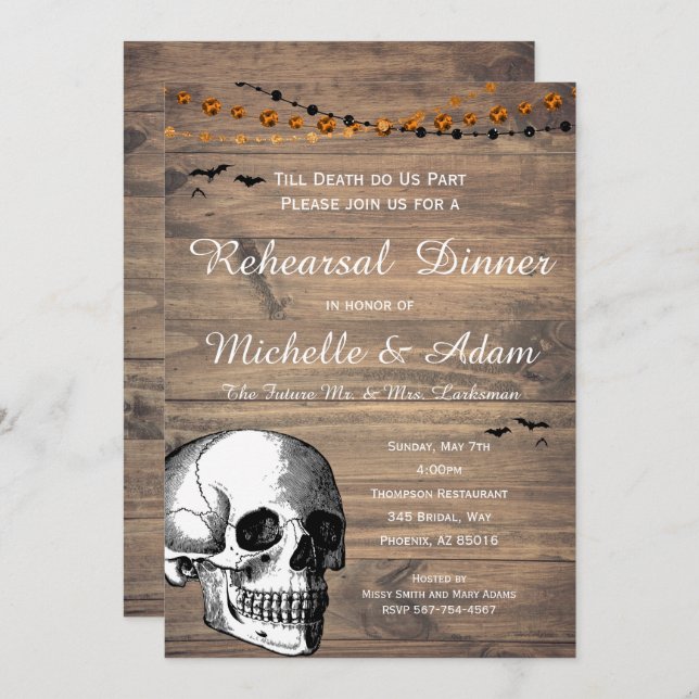 Halloween Skull Rustic Wedding Rehearsal Dinner Invitation (Front/Back)