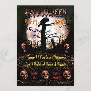 Halloween Skull Screaming Moon Party Invitation