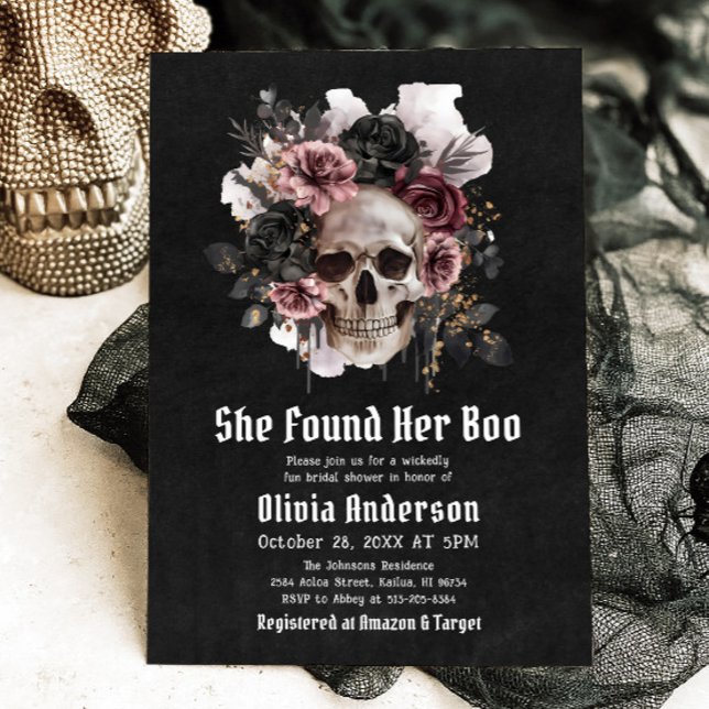 Halloween Skull She Found Her Boo Bridal Shower Invitation (Halloween Skull She Found Her Boo Bridal Shower Invitation)