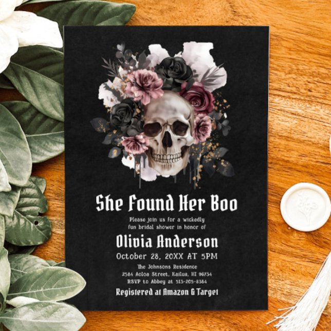 Halloween Skull She Found Her Boo Bridal Shower Invitation (Halloween Skull She Found Her Boo Bridal Shower Invitation)