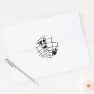Halloween Skull Spider Web with Black Spider Classic Round Sticker
