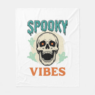 Halloween Skull Spooky Vibes Vintage Horror_1 Fleece Blanket