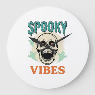 Halloween Skull Spooky Vibes Vintage Horror_1 Large Clock