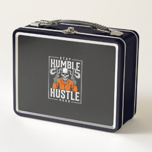 Halloween Skull Stay Humble Hustle Hard Metal Lunch Box