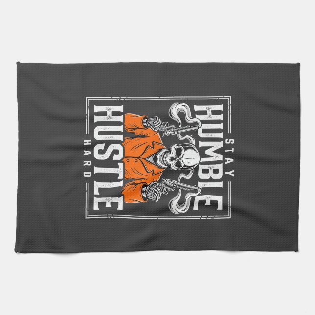Halloween Skull Stay Humble Hustle Hard Tea Towel (Horizontal)