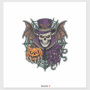 Halloween Skull Top Hat Bat Wings Pumpkin Spider W