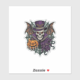 Halloween Skull Top Hat Bat Wings Pumpkin Spider W