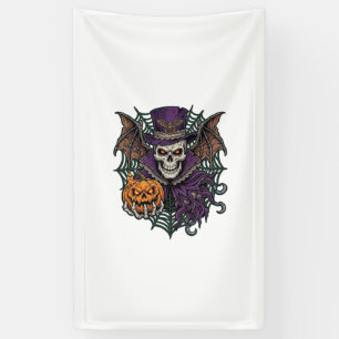 Halloween Skull Top Hat Bat Wings Pumpkin Spider W Banner