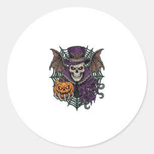 Halloween Skull Top Hat Bat Wings Pumpkin Spider W Classic Round Sticker