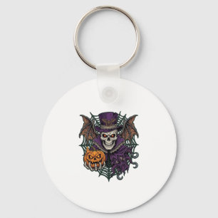 Halloween Skull Top Hat Bat Wings Pumpkin Spider W Key Ring