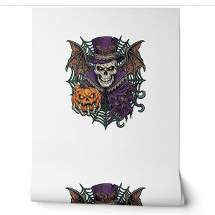 Halloween Skull Top Hat Bat Wings Pumpkin Spider W Wallpaper