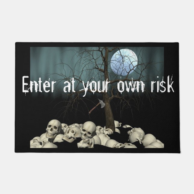 Halloween Skulls and Axe Doormat (Front)