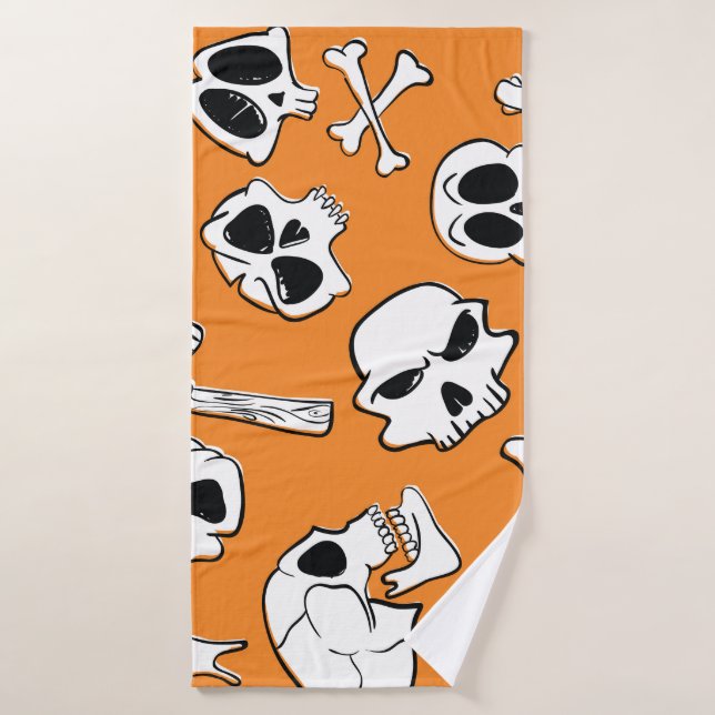 Halloween Skulls Bones Doodle Pattern Bath Towel (Bath Towel)