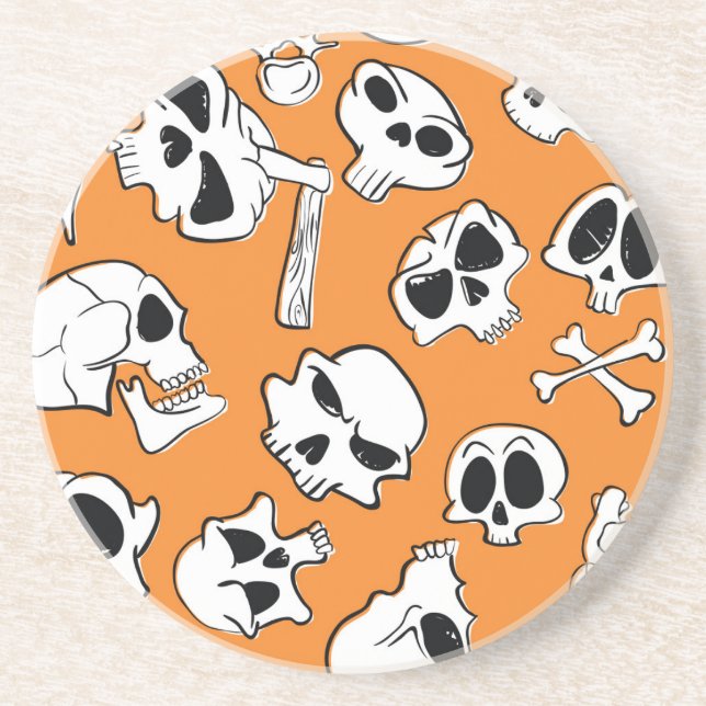 Halloween Skulls Bones Doodle Pattern Coaster (Front)