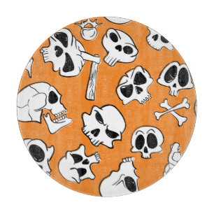 Halloween Skulls Bones Doodle Pattern Cutting Board
