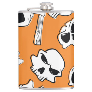 Halloween Skulls Bones Doodle Pattern Hip Flask