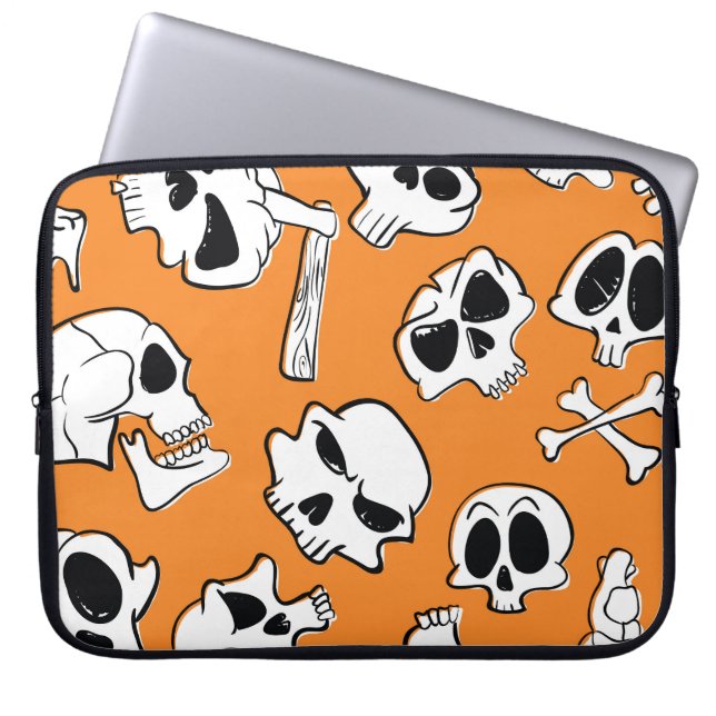 Halloween Skulls Bones Doodle Pattern Laptop Sleeve (Front)
