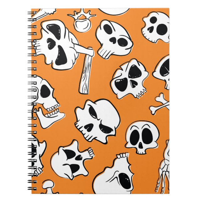 Halloween Skulls Bones Doodle Pattern Notebook (Front)