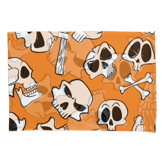 Halloween Skulls Bones Doodle Pattern Pillowcase (Front)