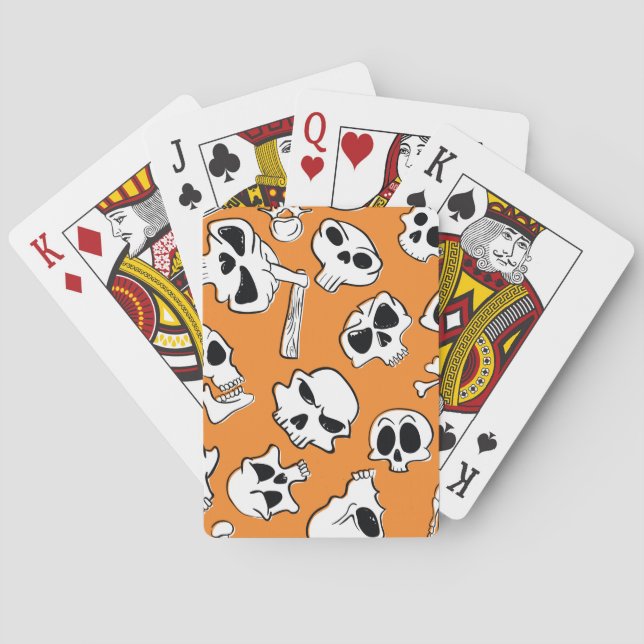 Halloween Skulls Bones Doodle Pattern Playing Cards (Back)
