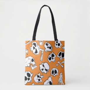 Halloween Skulls Bones Doodle Pattern Tote Bag