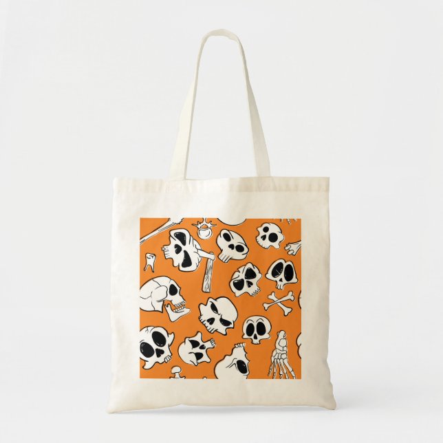 Halloween Skulls Bones Doodle Pattern Tote Bag (Front)