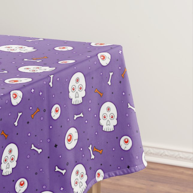 Halloween Skulls Bones Eyeballs Purple Large  Tablecloth (In Situ)