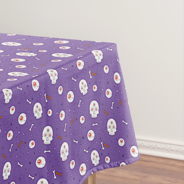 Halloween Skulls Bones Eyeballs Purple Small Tablecloth (In Situ)
