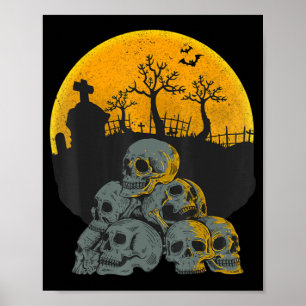 Halloween Skulls Heads Moon Skeleton Costume Kids Poster